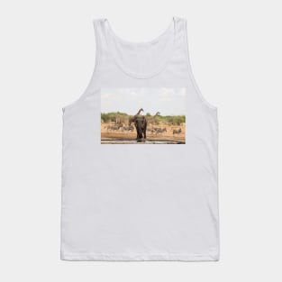 Zebra giraffe and elephant at the waterhole Tank Top